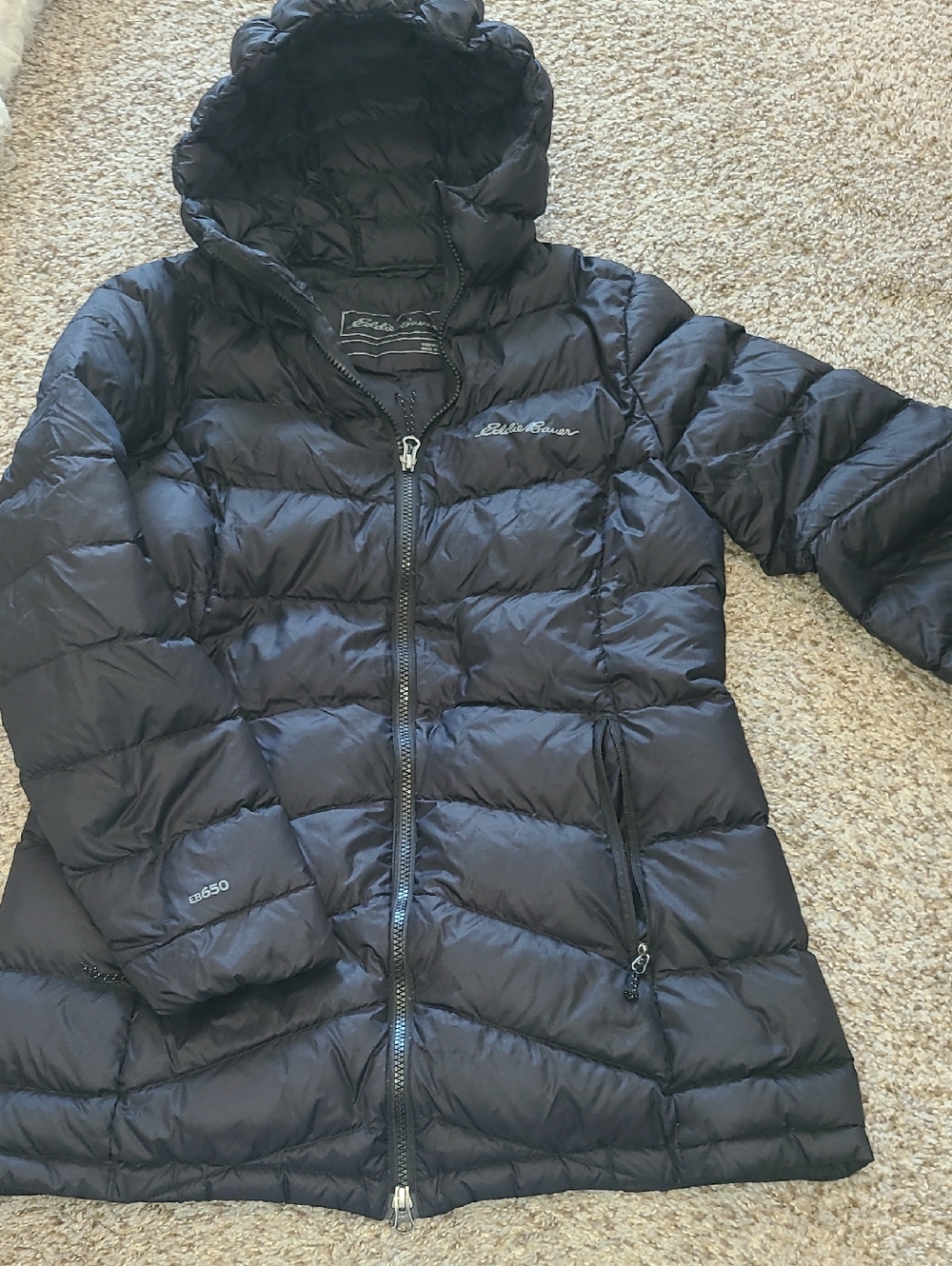 Eddie Bauer Black Hooded Down Puffer Jacket